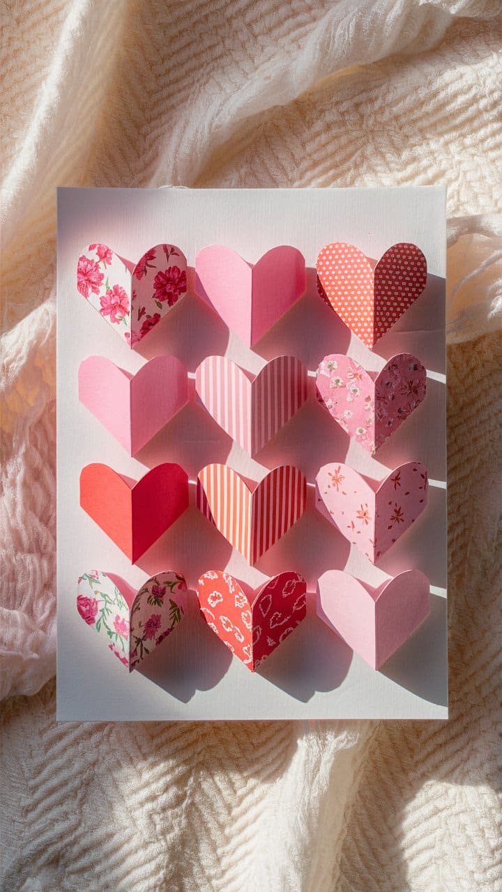 Carte de cœurs en papier multicolores pliés