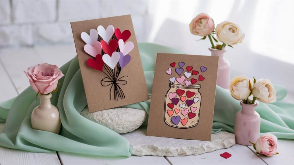 Cartes de Saint-Valentin avec cœurs et roses.