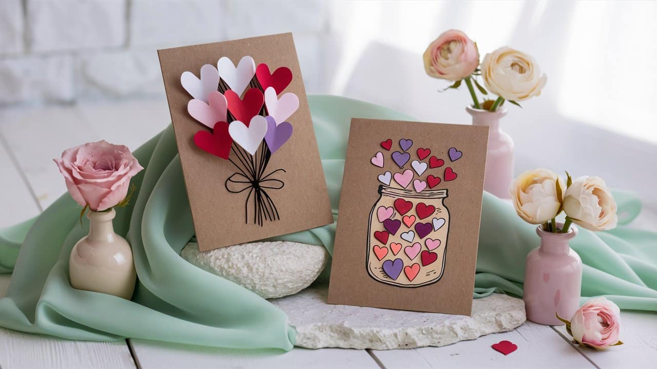 Cartes de Saint-Valentin avec cœurs et roses.