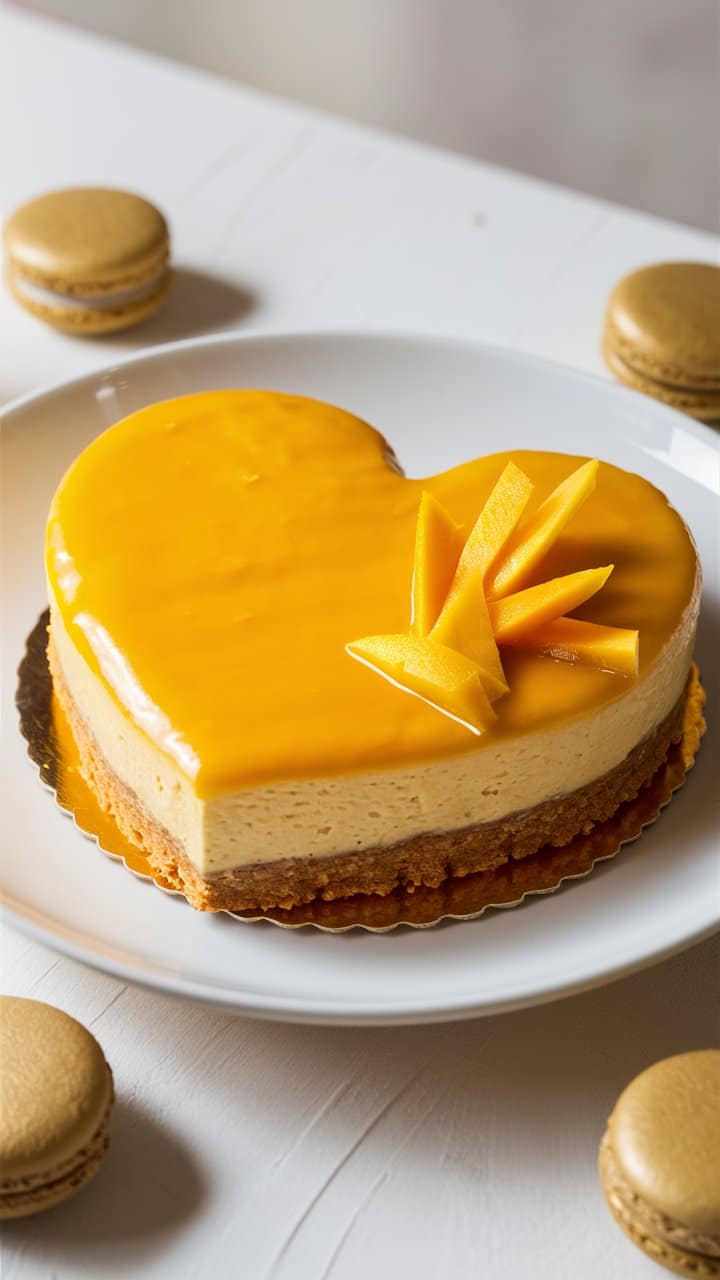 Gâteau en forme de cœur avec glaçage jaune.