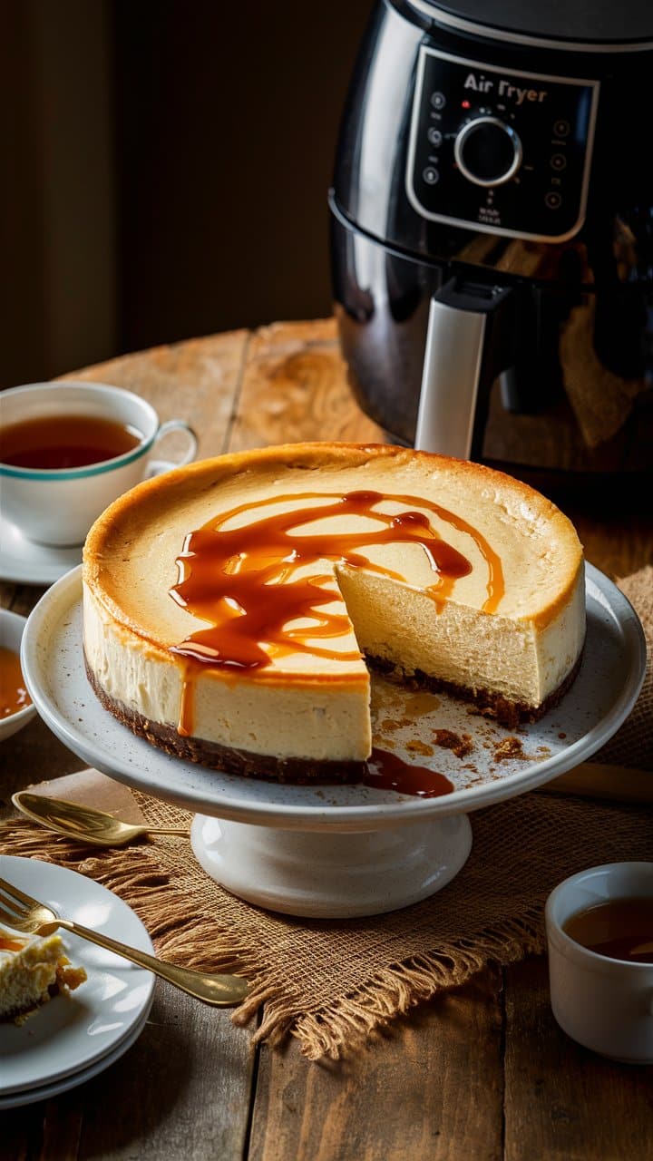 Cheesecake au caramel avec friteuse sans huile.