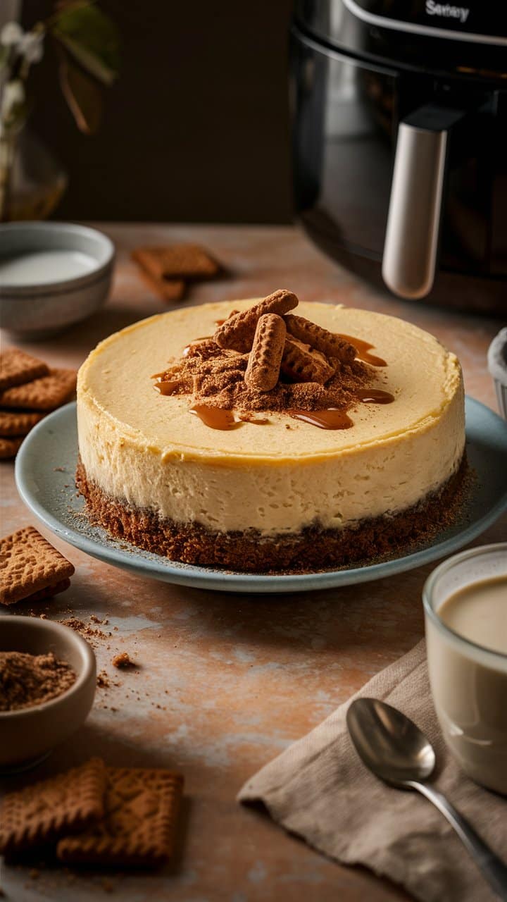 Cheesecake au spéculoos avec caramel gourmand.