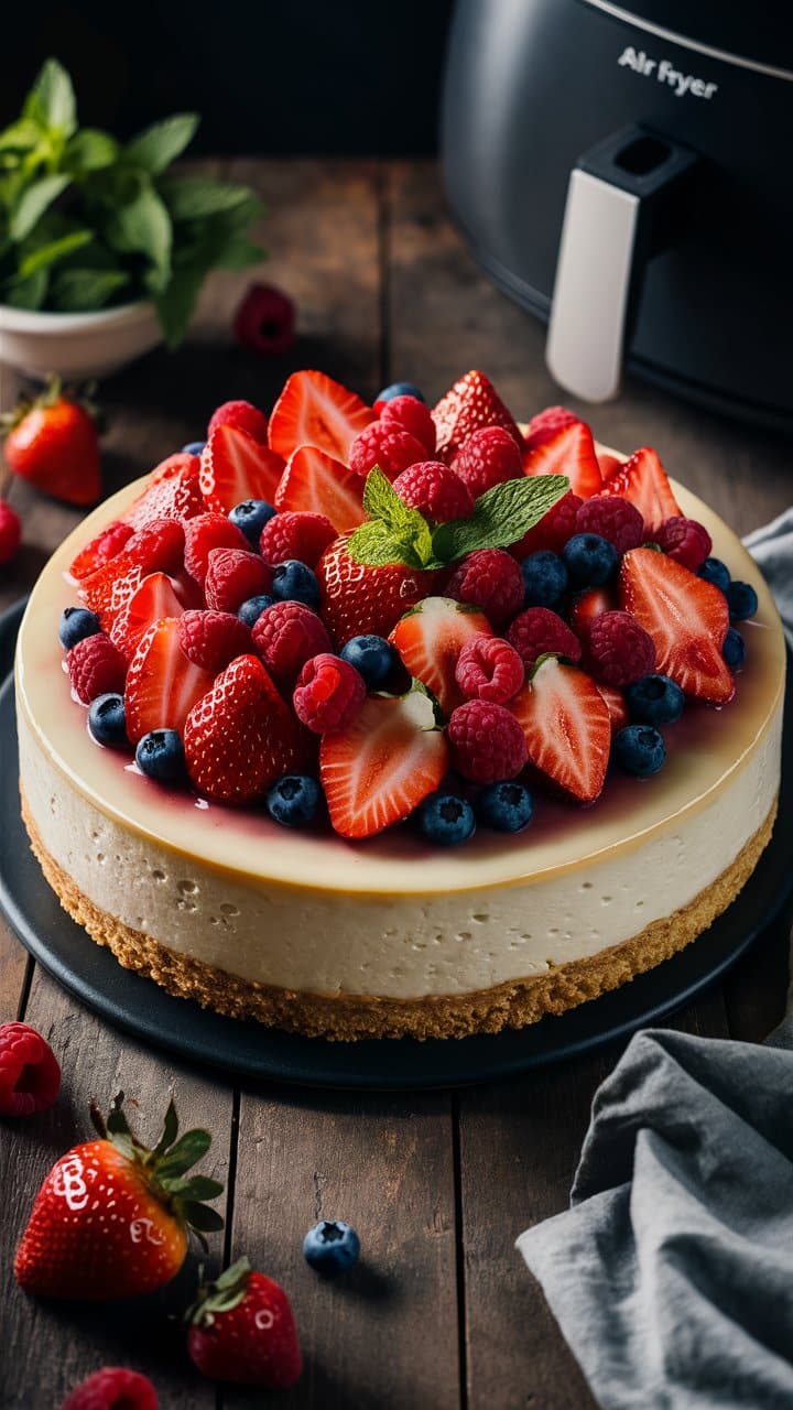 Cheesecake aux fruits rouges et air fryer.