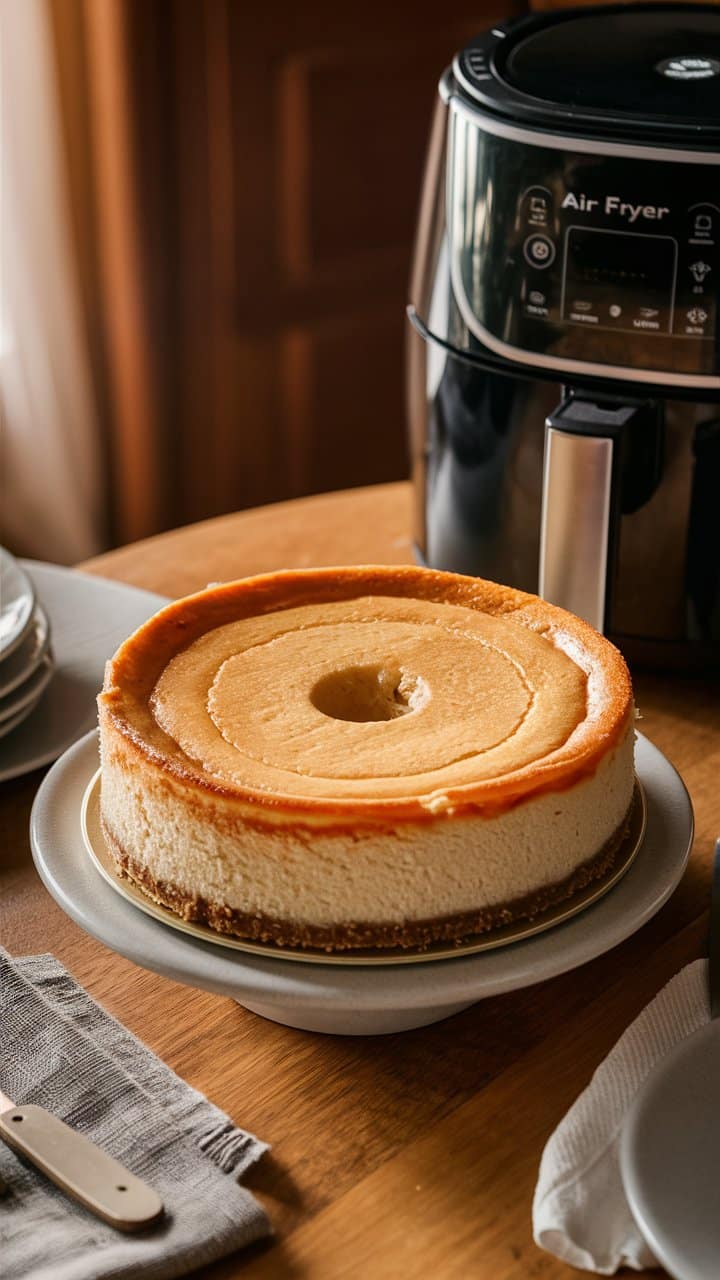 Cheesecake et friteuse à air sur table