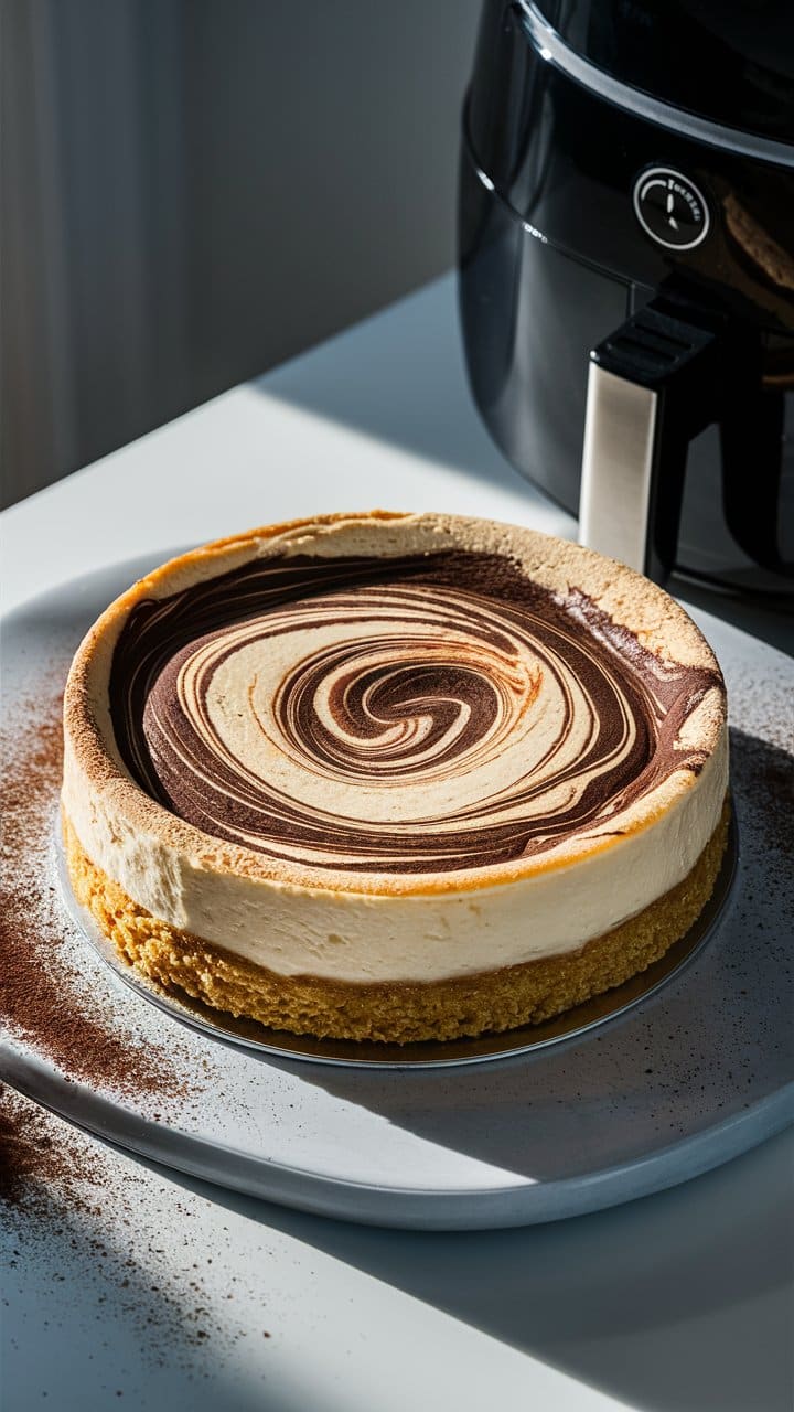 Gâteau marbré à côté d'une friteuse.