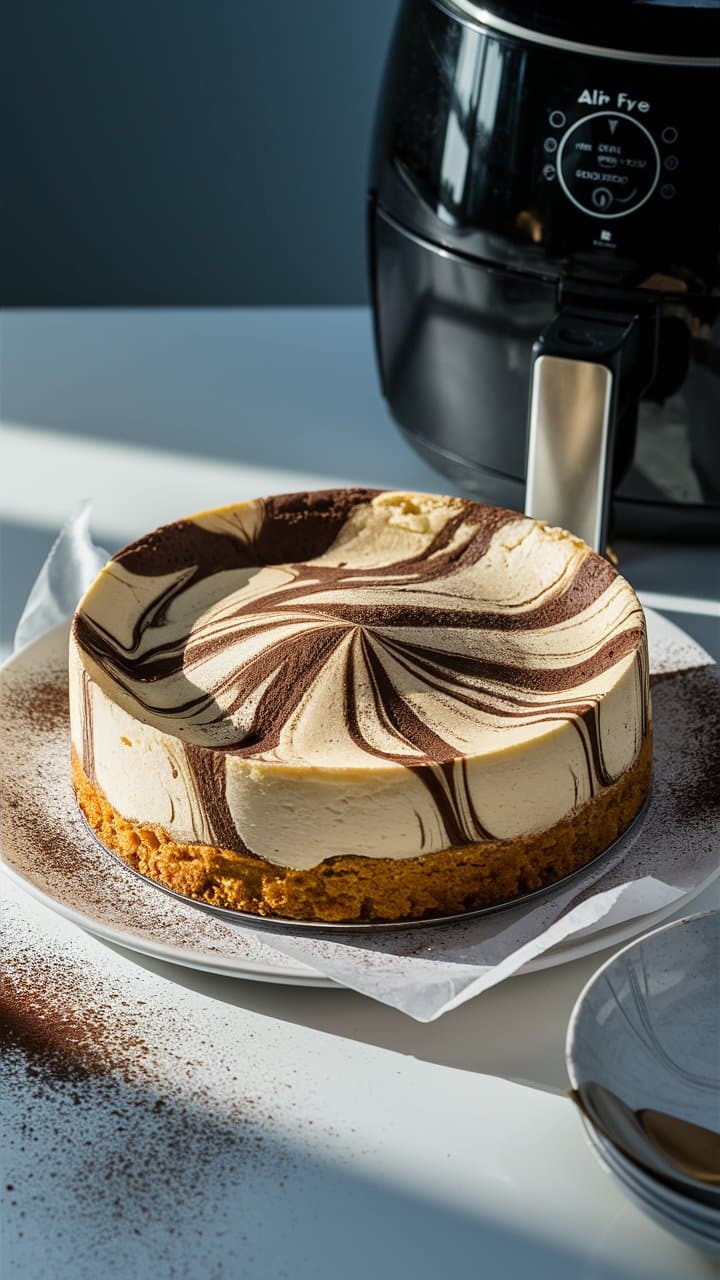 Gâteau marbré à côté d'une friteuse à air.