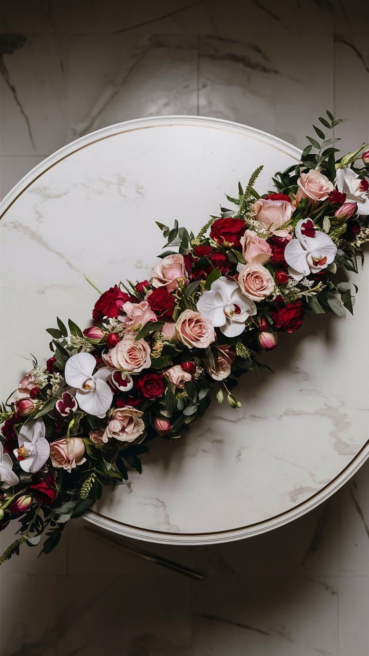 Arrangement floral sur une table ronde blanche