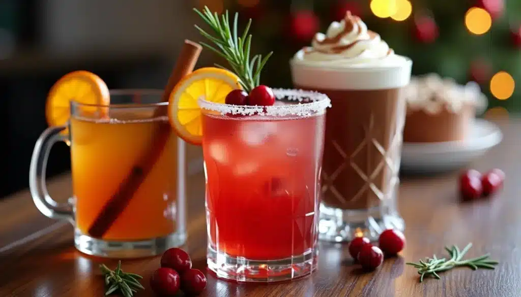 Cocktails festifs avec décoration de Noël.