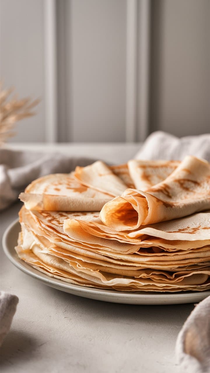 Pile de crêpes sur une assiette.