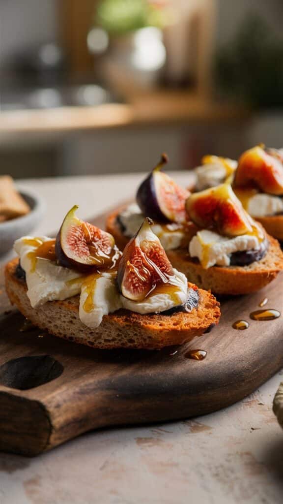 Tartines aux figues, fromage, et miel.