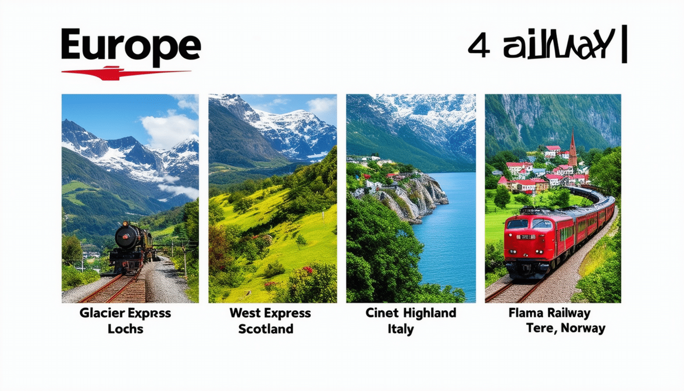 parcourez l'europe de manière inoubliable en découvrant les 4 parcours ferroviaires les plus époustouflants. admirez des paysages à couper le souffle, des montagnes majestueuses aux vallées verdoyantes, et laissez-vous séduire par une expérience de voyage unique en train.