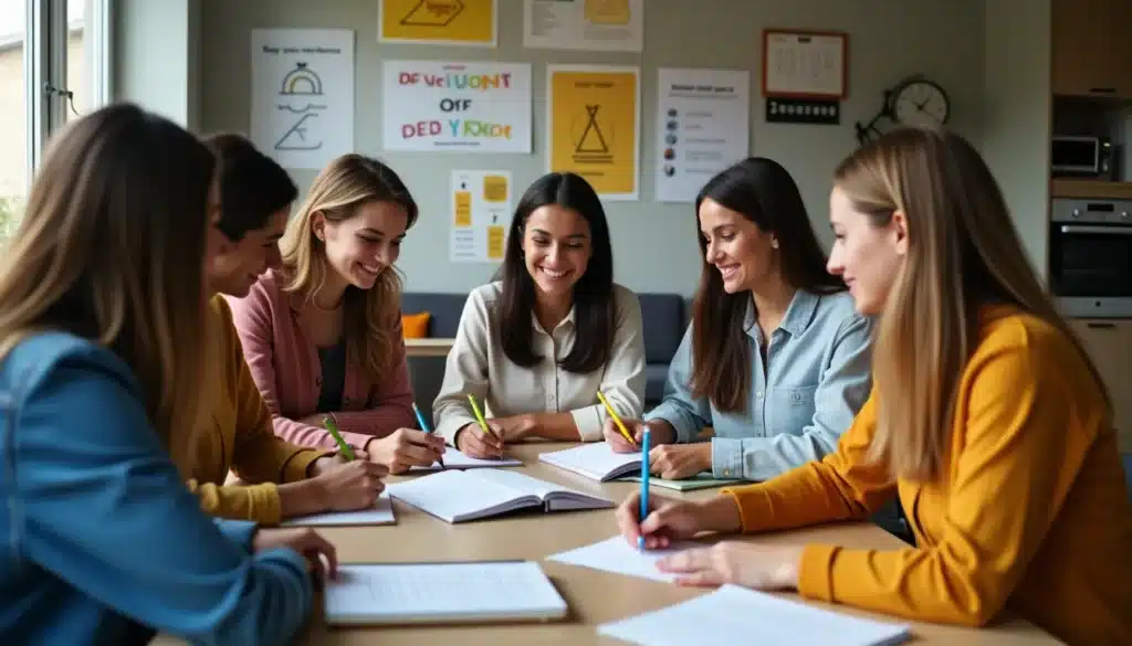 Groupe de femmes étudiant ensemble à une table.