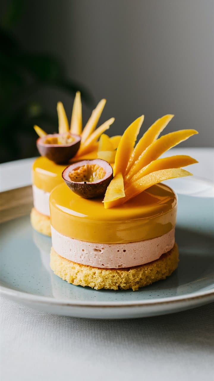Dessert exotique avec fruits et gelée brillante.