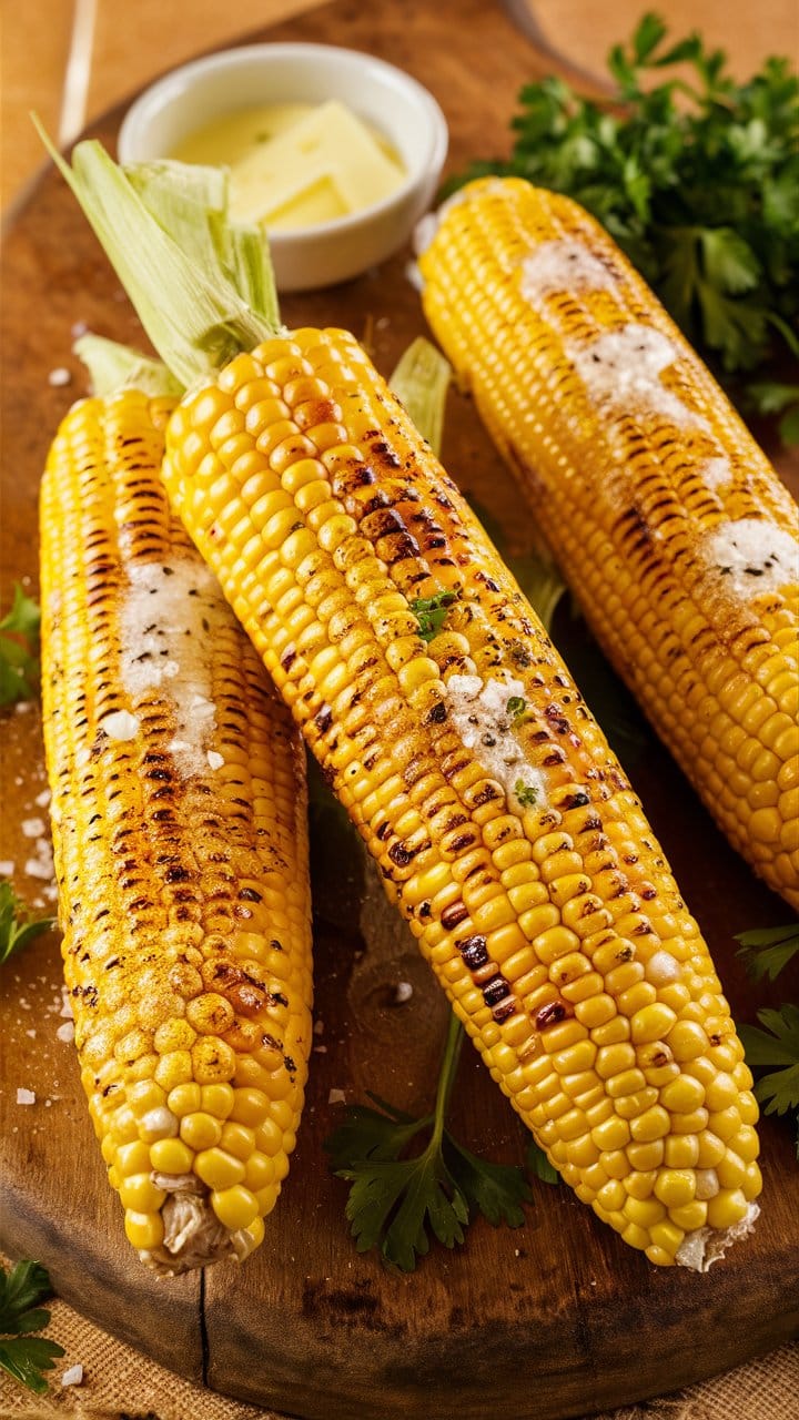Épis de maïs grillés avec beurre et persil