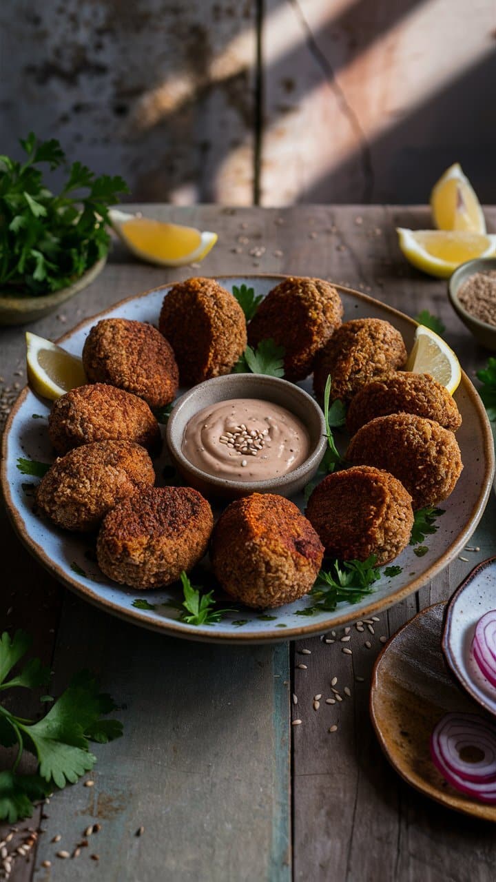 Assiette de falafels avec sauce au sésame.