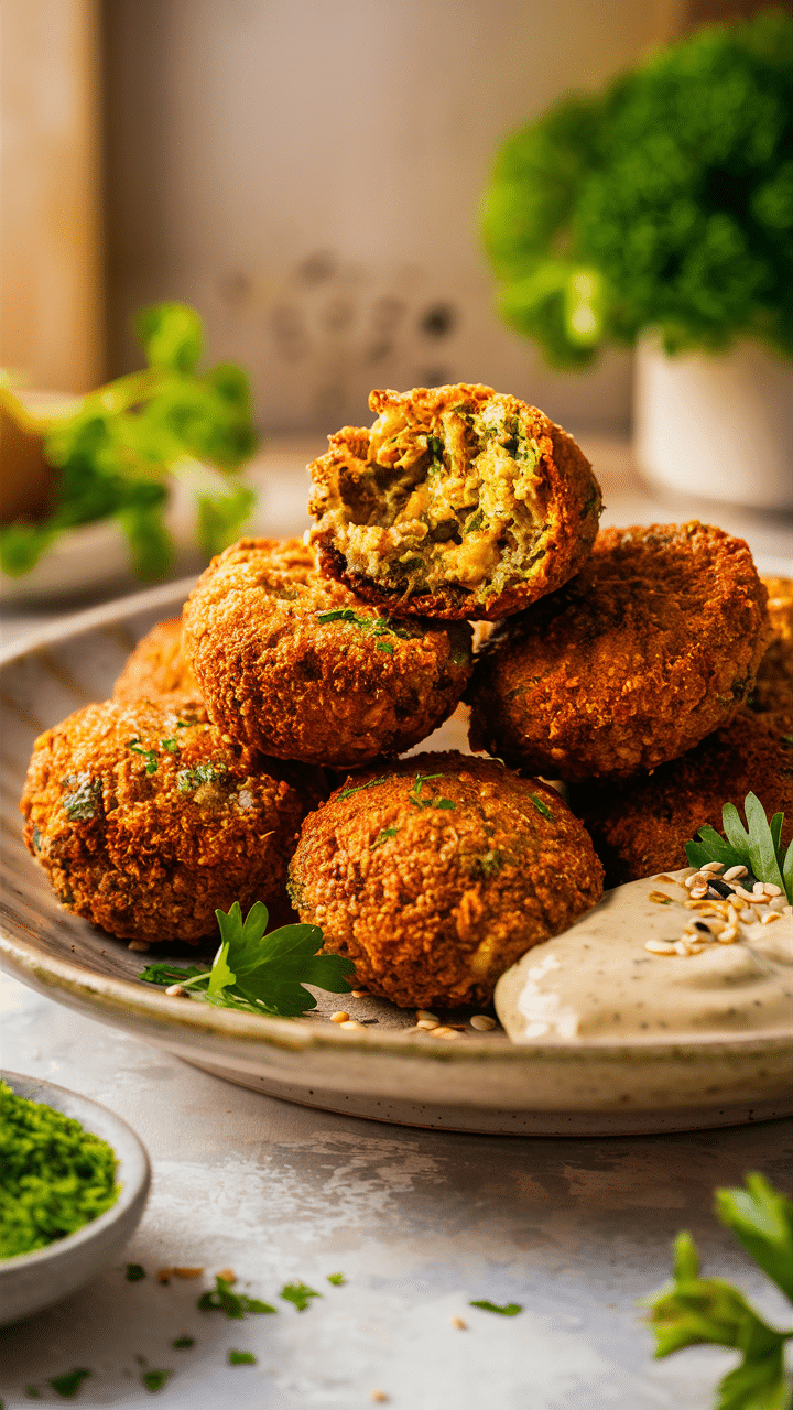 Falafels croustillants avec sauce tahini.