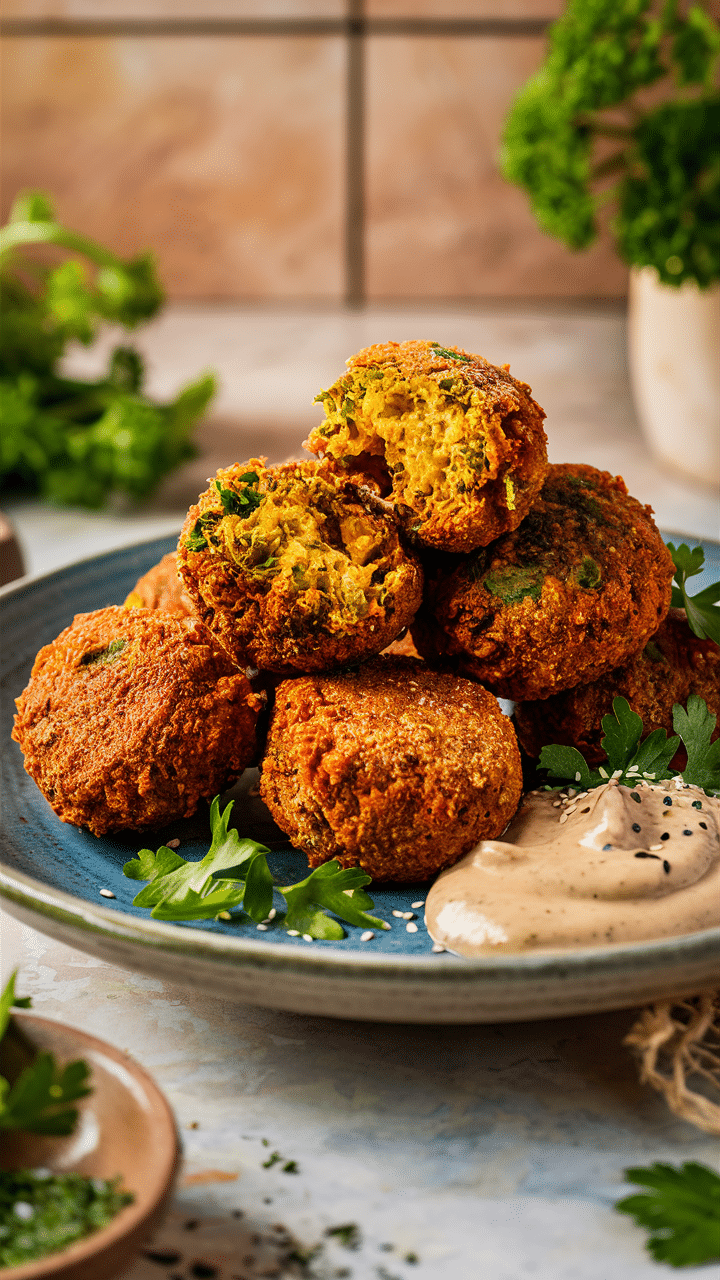 Assiette de falafels et sauce tahini.