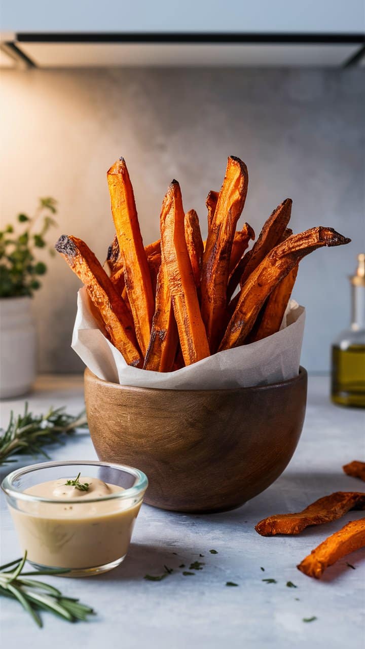 Frites de patates douces avec sauce crémeuse