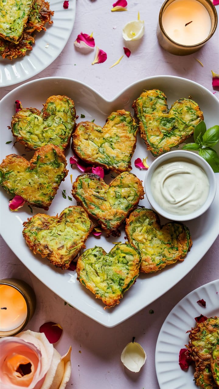 Galettes cœur aux herbes avec sauce blanche.