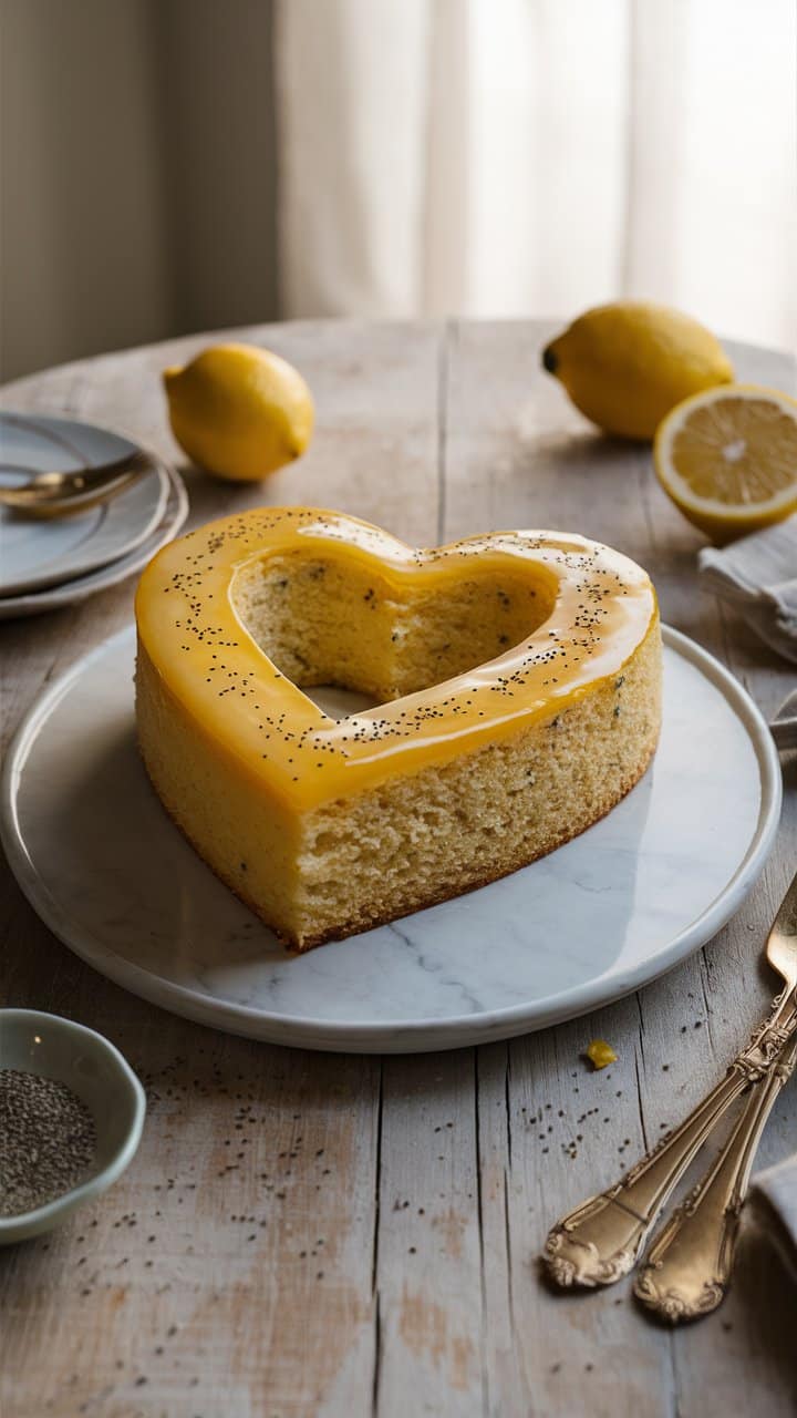 Gâteau citron cœur avec graines de pavot.