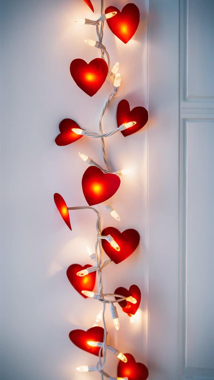 Guirlande lumineuse rouge en forme de cœurs