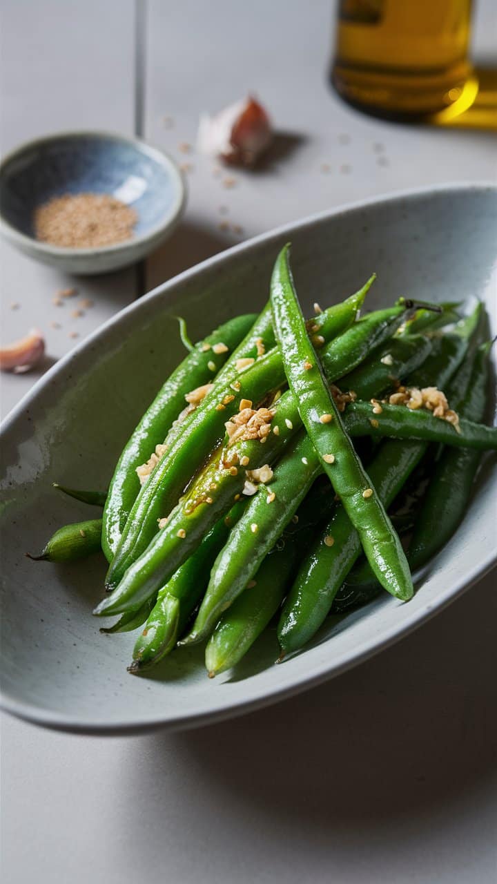 Haricots verts à l'ail dans un plat