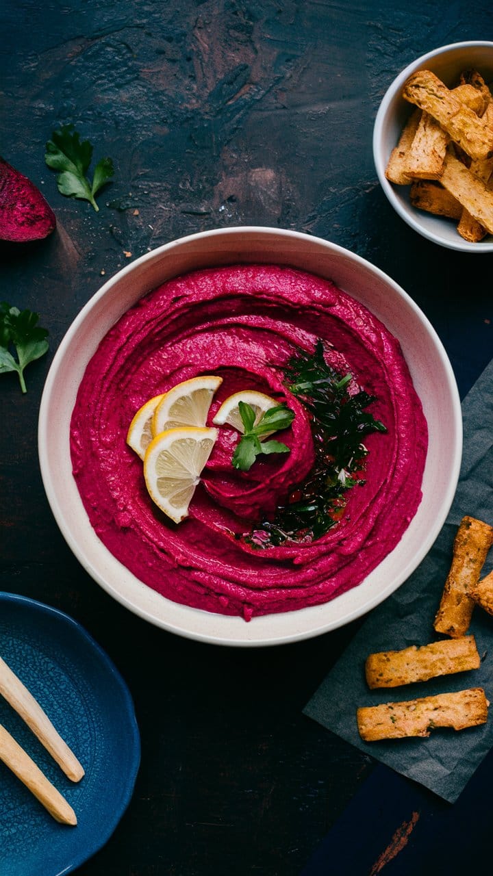 Houmous de betterave avec citron et persil.