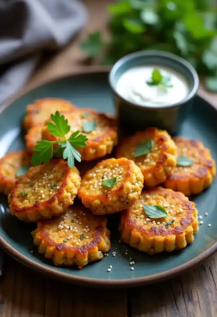 Galettes de lentilles avec sauce blanche.