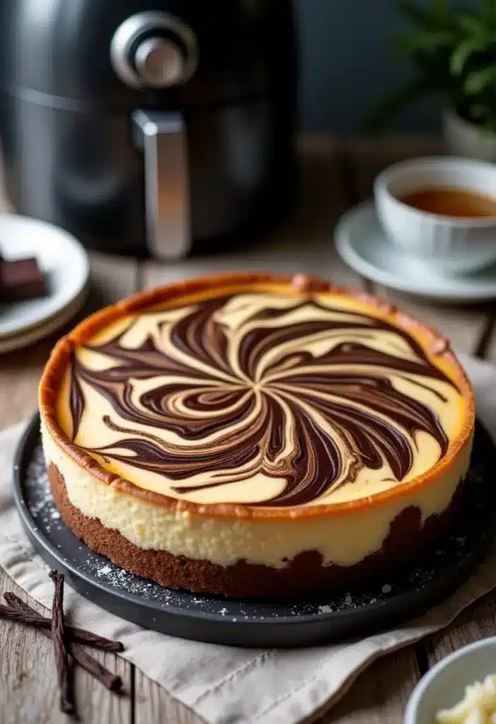 Gâteau marbré chocolat vanille sur nappe en lin.