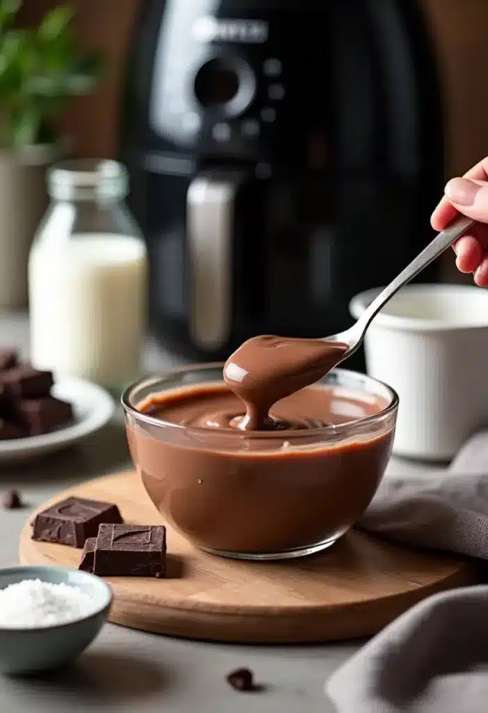 Crème chocolatée dans un bol avec cuillère.