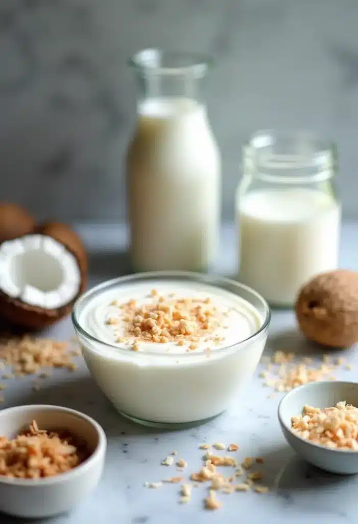 Yaourt à la noix de coco et miettes.