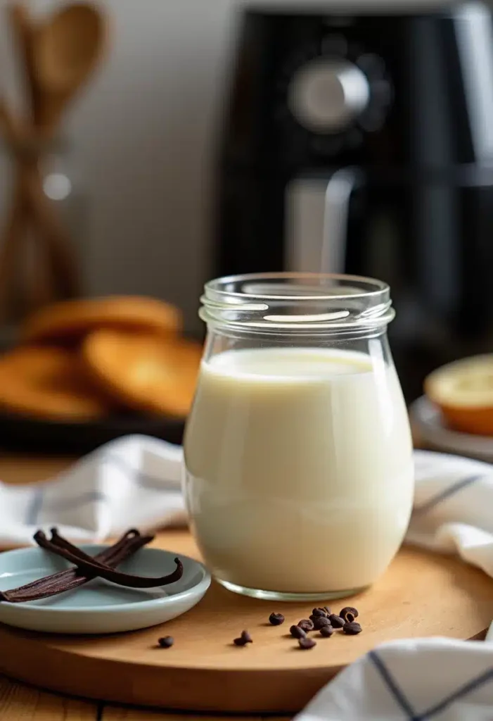 Verre de lait avec vanille et pépites de chocolat