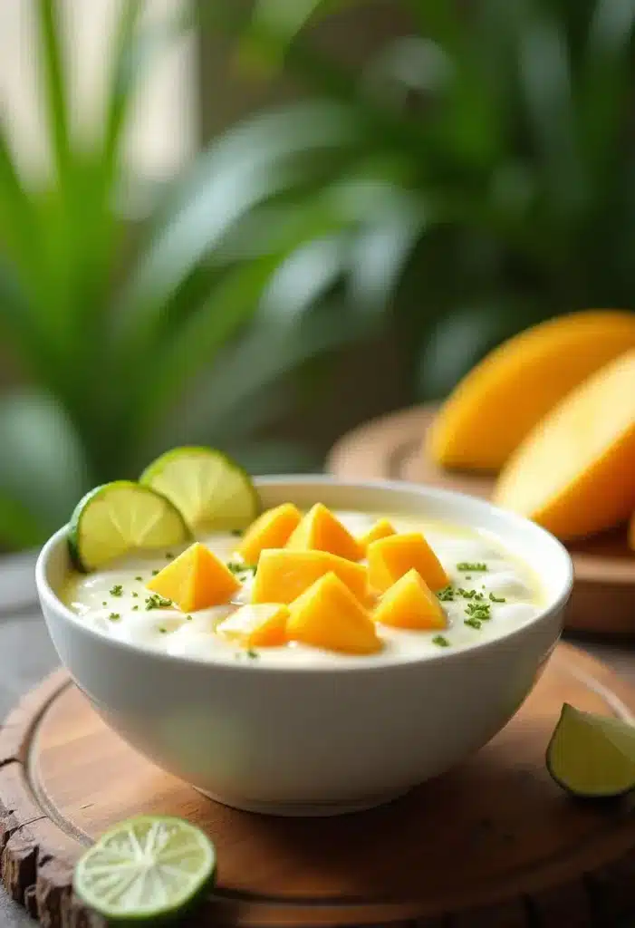 Bol de dessert mangue et citron vert.