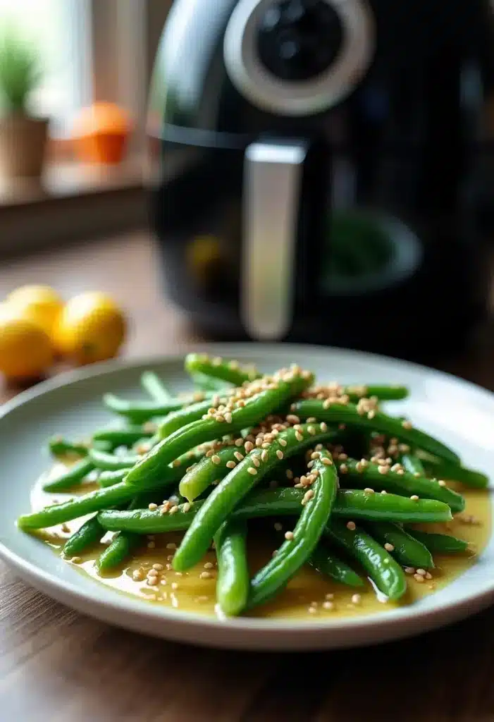 Haricots verts vapeur avec graines de sésame.
