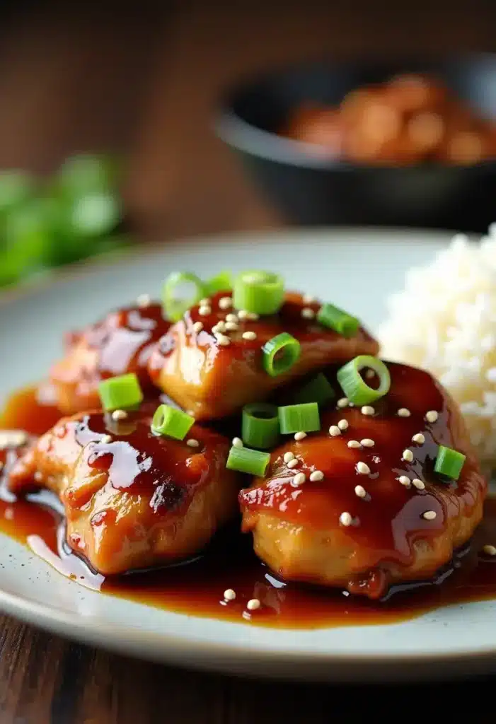 Poulet teriyaki avec riz et oignons verts