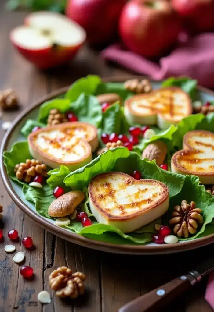 Salade de chèvre chaud, noix, grenade, pommes