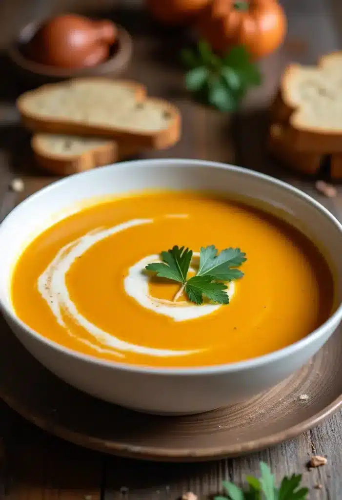 Soupe à la citrouille avec persil frais.