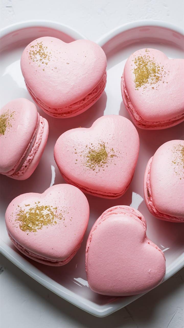 Macarons roses en forme de cœur