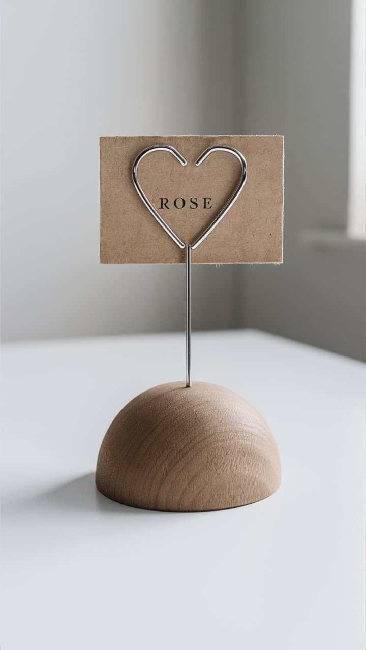 Porte-photo cœur avec carte 'Rose'.