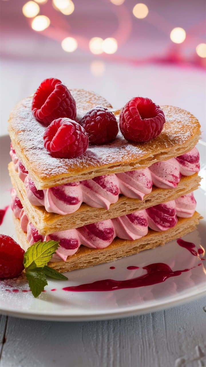 Mille-feuille framboises et crème pâtissière.