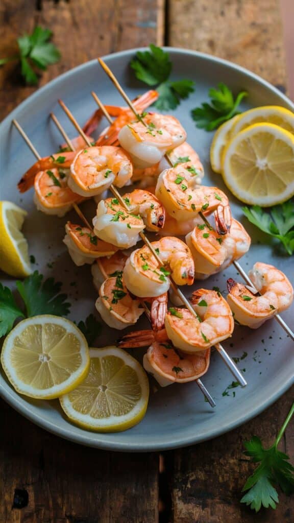 Brochettes de crevettes grillées avec citron et persil