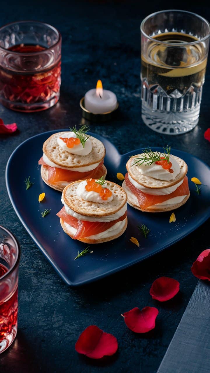 Canapés saumon à table romantique.