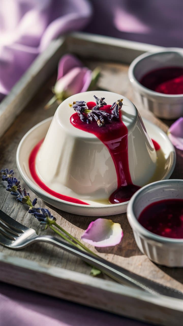 Panna cotta à la lavande et coulis de fruits