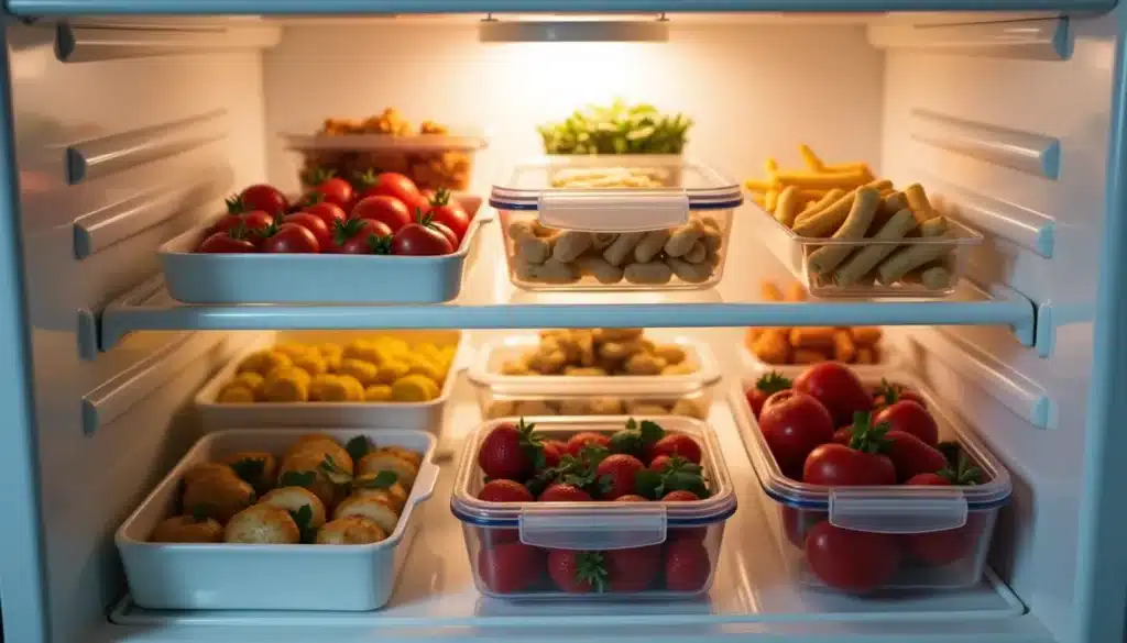Réfrigérateur rempli de fruits et légumes frais