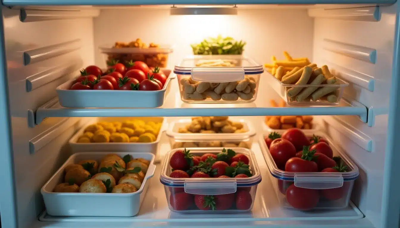 Réfrigérateur rempli de fruits et légumes frais