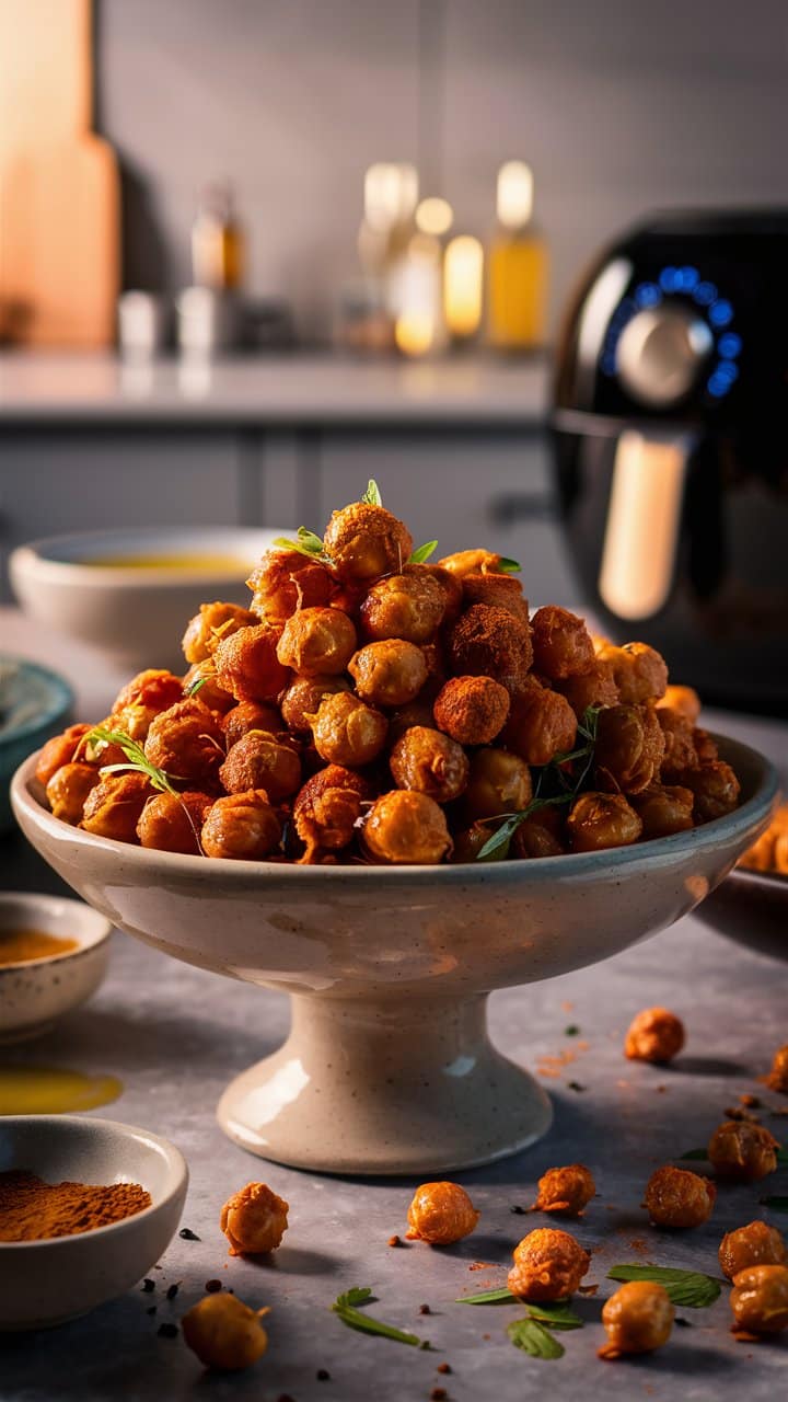 Bol de pois chiches croustillants avec assaisonnements