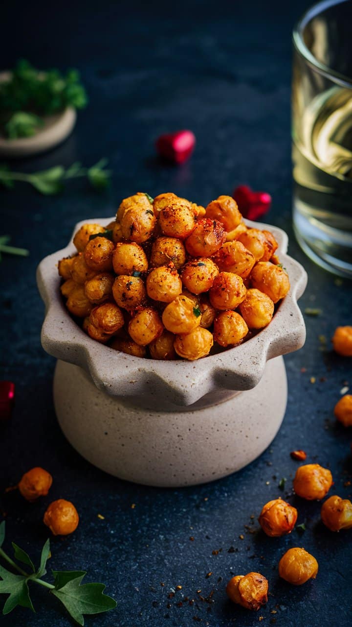 Pois chiches grillés dans un bol en céramique.