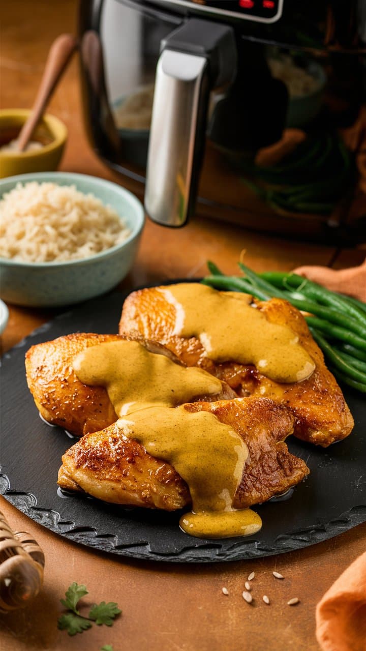 Poulet rôti avec sauce à l'aire libre.