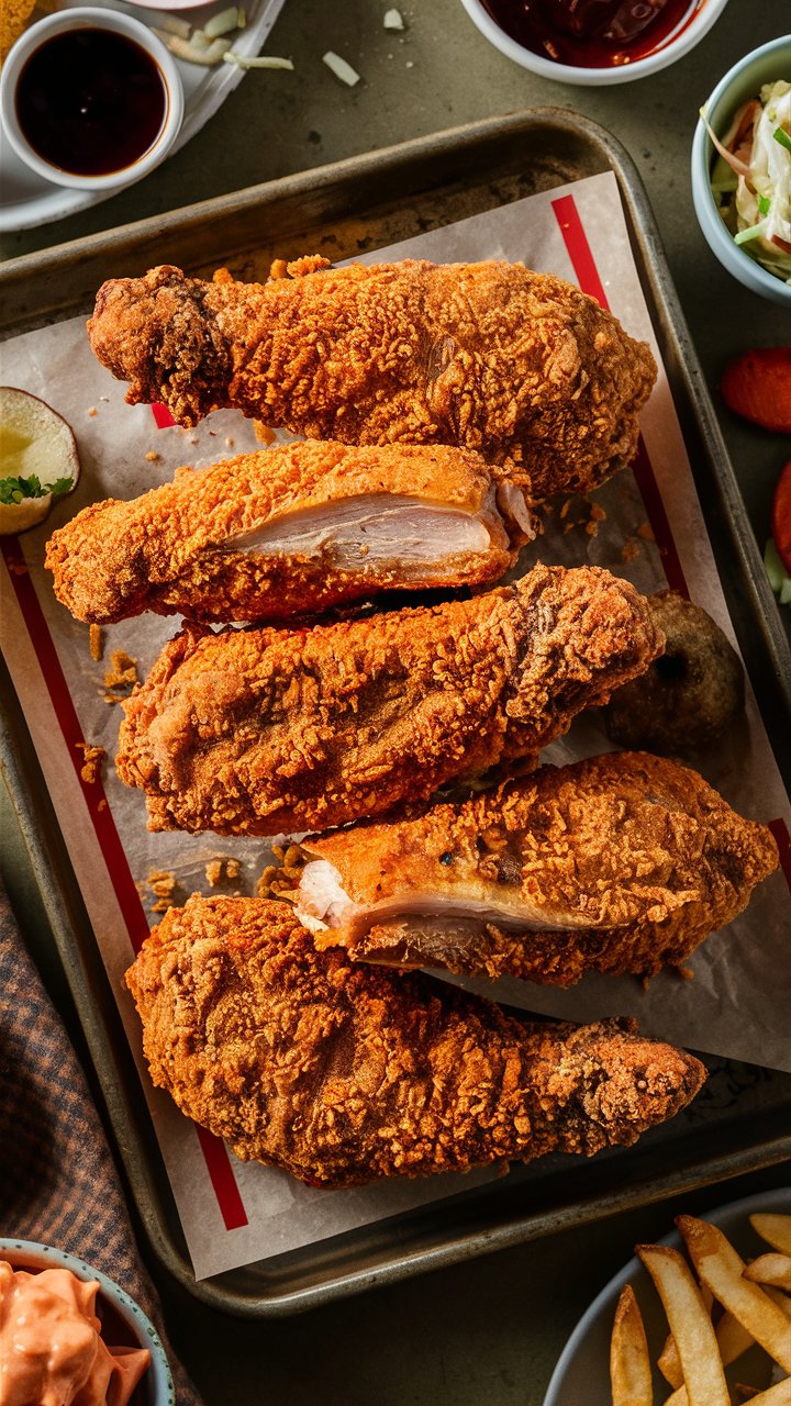 Morceaux de poulet frit sur un plateau.