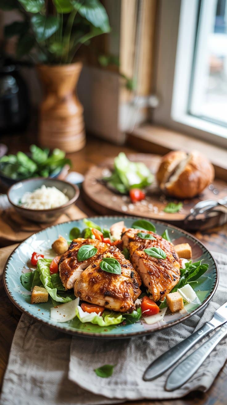 Salade de poulet grillé avec légumes frais.